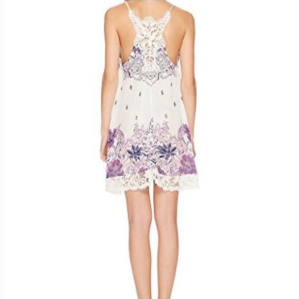 Free People Who's Sorry Now Printed Mini Slip Dress Sleeveless Lace Ivory XS NWT - Picture 4 of 16